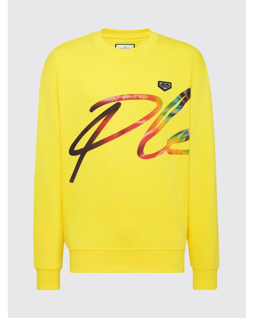 Philipp Plein Yellow Cotton Jersey Crewneck Sweatshirt With Contrasting Front Logo Print for men