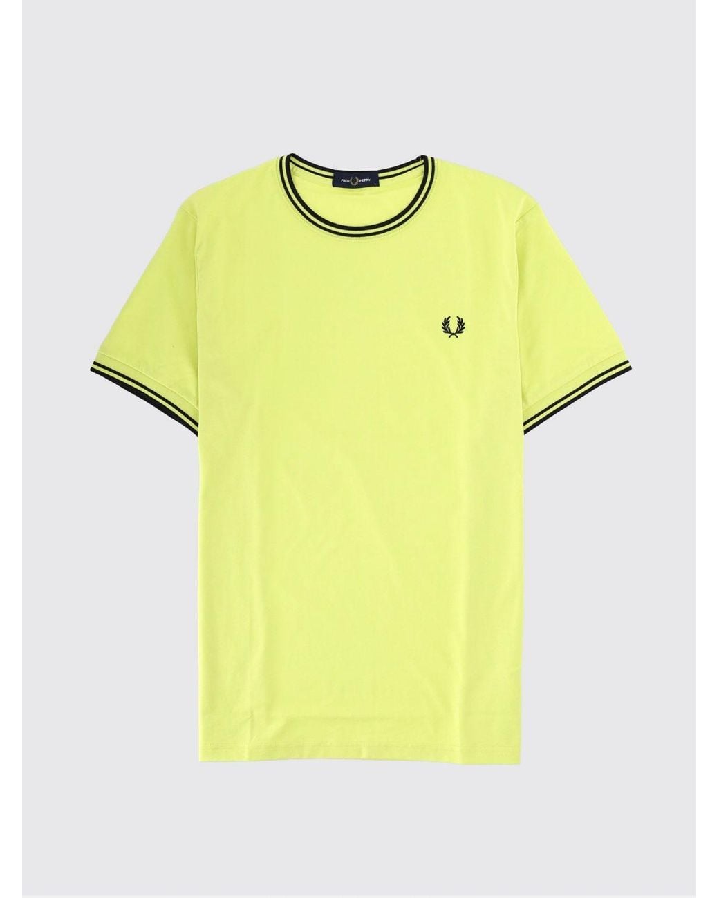 Fred Perry Yellow Slim Fit Cotton T-Shirt With Contrast Trims And Embroidered Logo for men