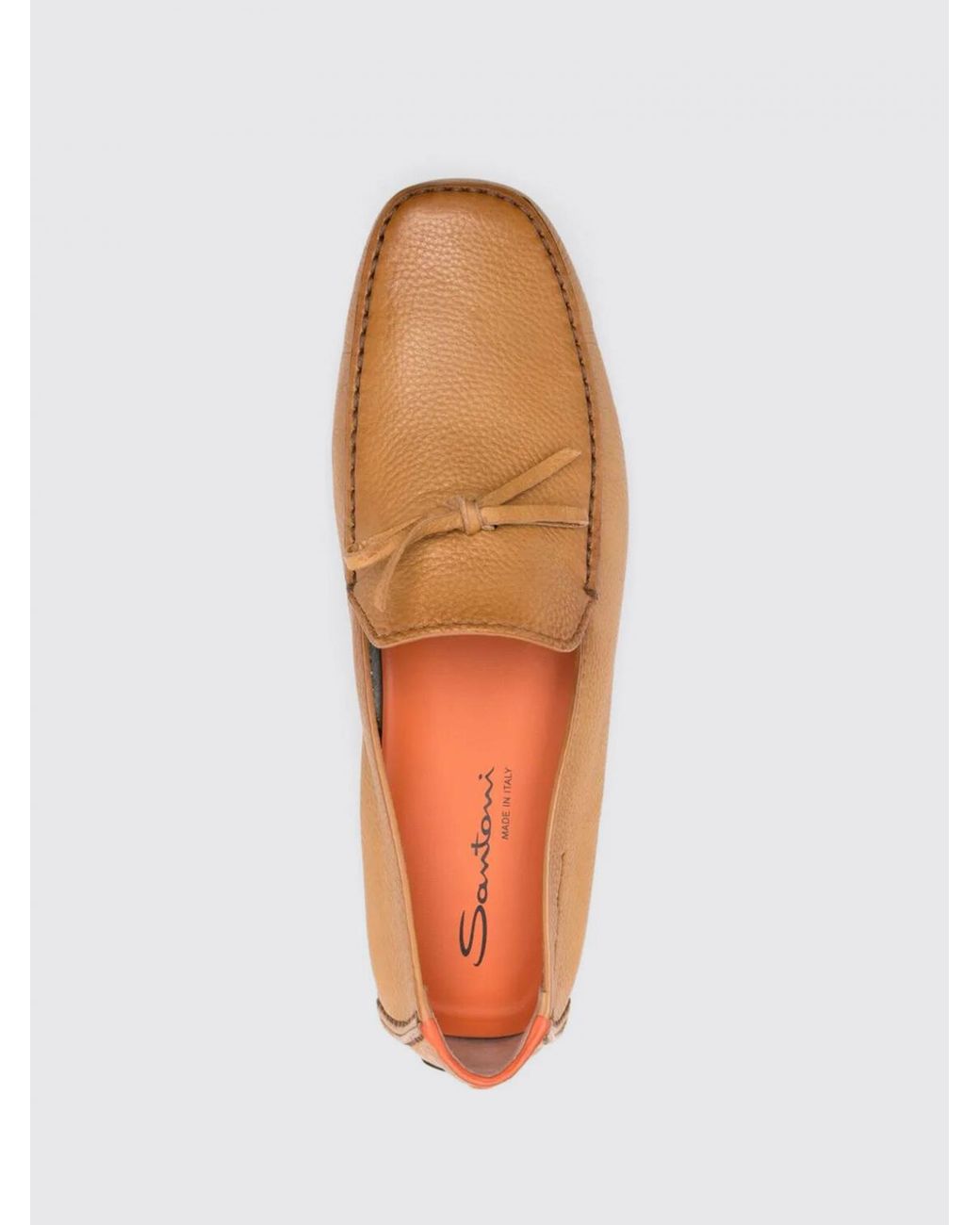 Santoni Orange Leather Loafers Casual Bow Detail for men
