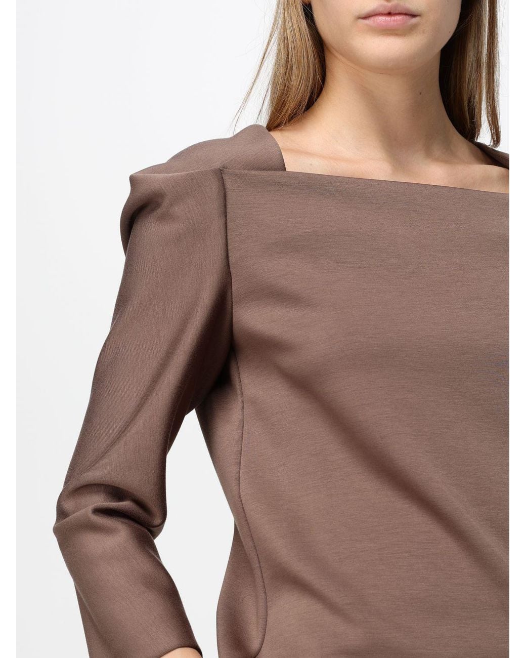 MEIMEIJ Brown Long-Sleeved Crêpe Top With A Square Neckline