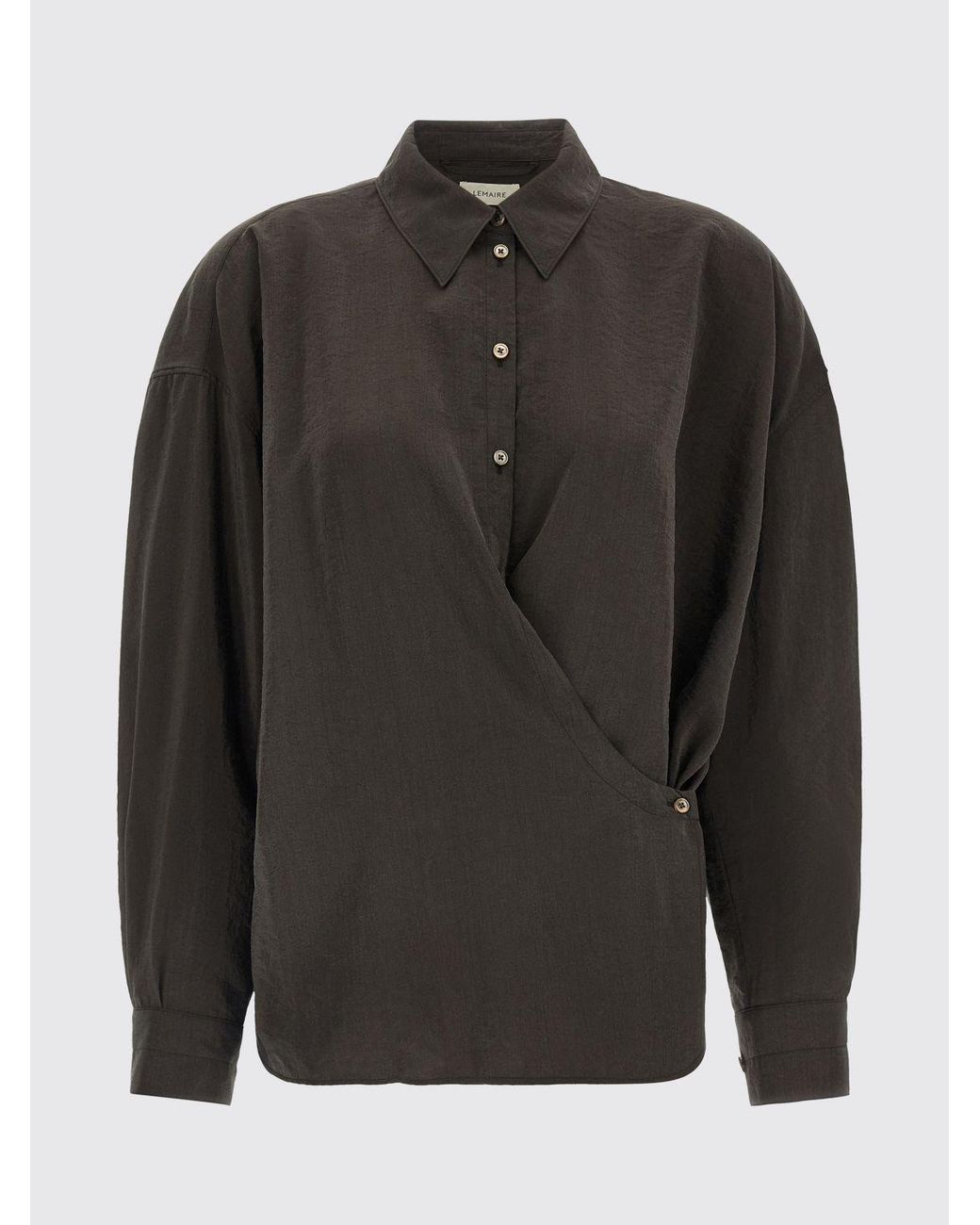Lemaire Black Relaxed Fit Silk Blend Shirt With Asymmetric Closure
