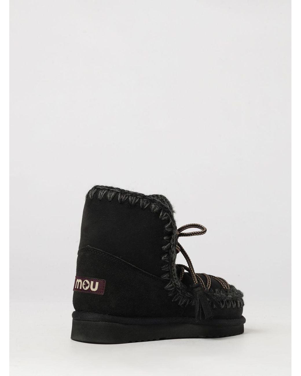 Mou Black Eskimo Suede Ankle Boots With Contrast Stitching And Wool Lining