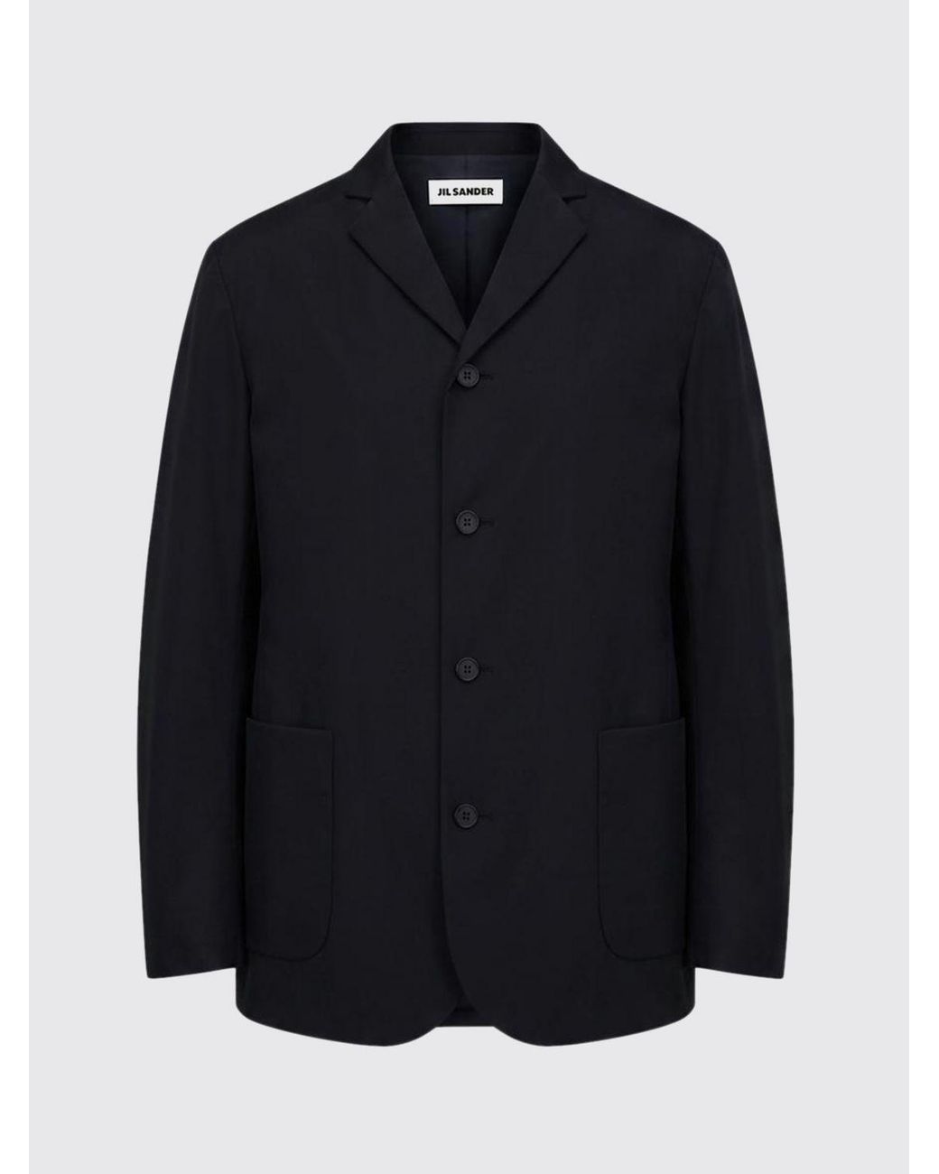 Jil Sander Blue Single-Breasted Short Polyester Coat With Classic Lapels for men