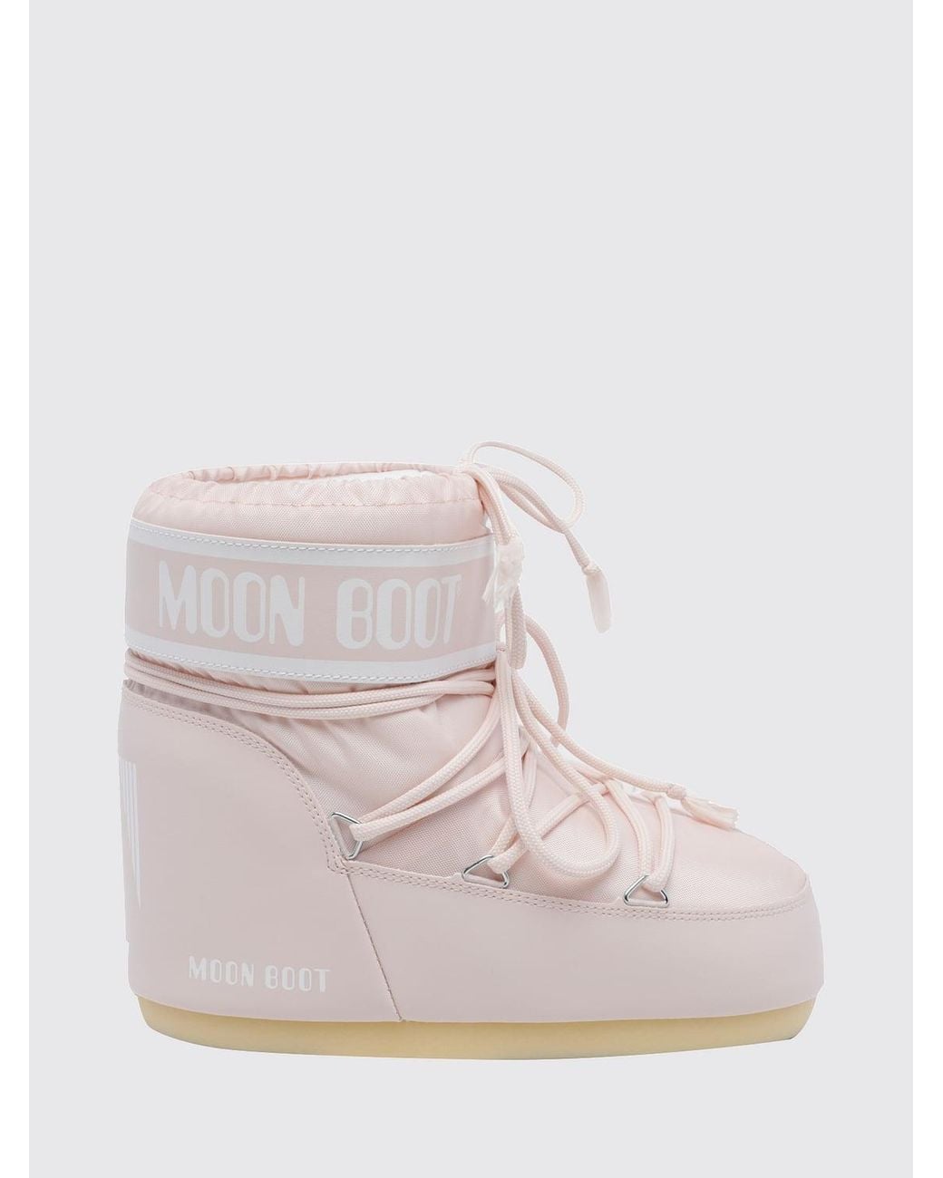 Moon Boot Pink Low Nylon Snow Boots With Logo And Adjustable Laces