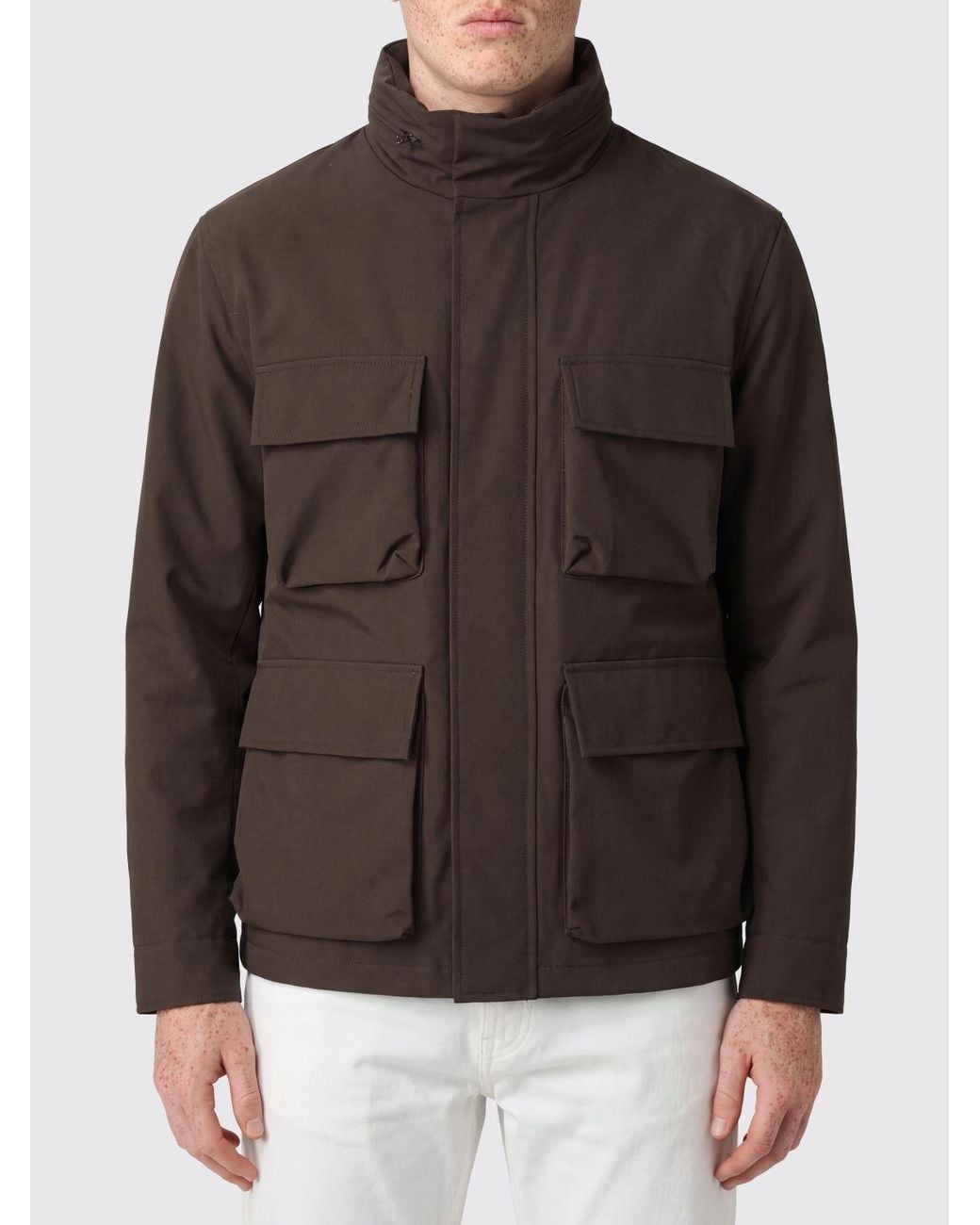 DUNO Brown Polyester Utility Parka With High Neck And Patch Pockets for men