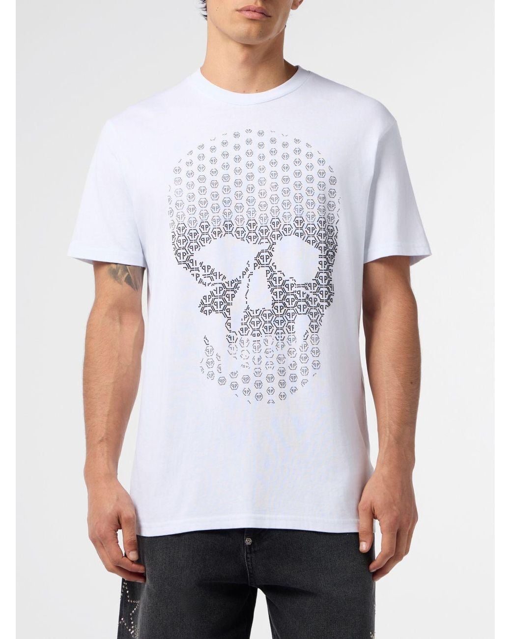 Philipp Plein White Skull T-Shirt With Rhinestones for men