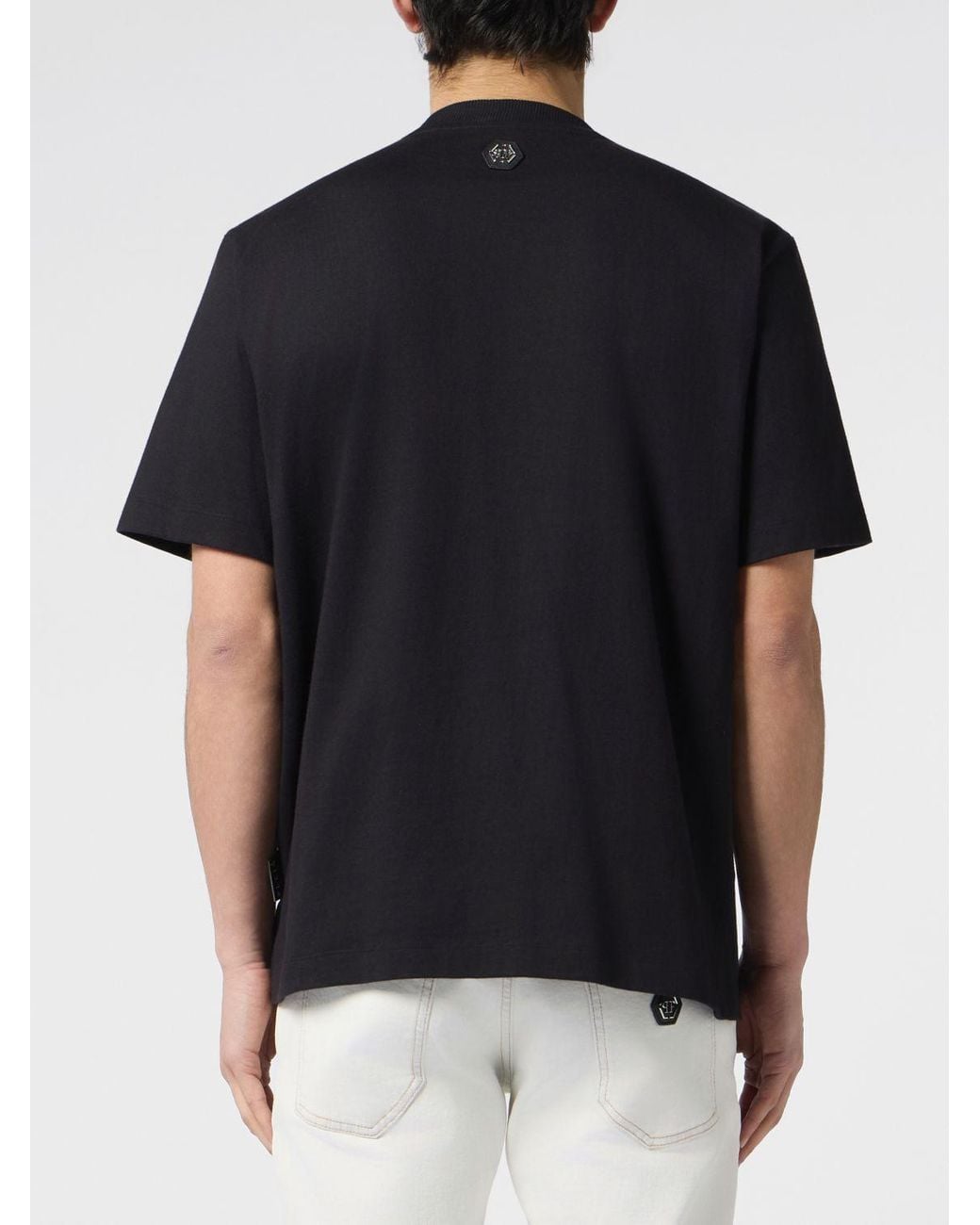 Philipp Plein Black Tennis Club Cotton T-Shirt With Rhinestone Skull And Embroidery for men