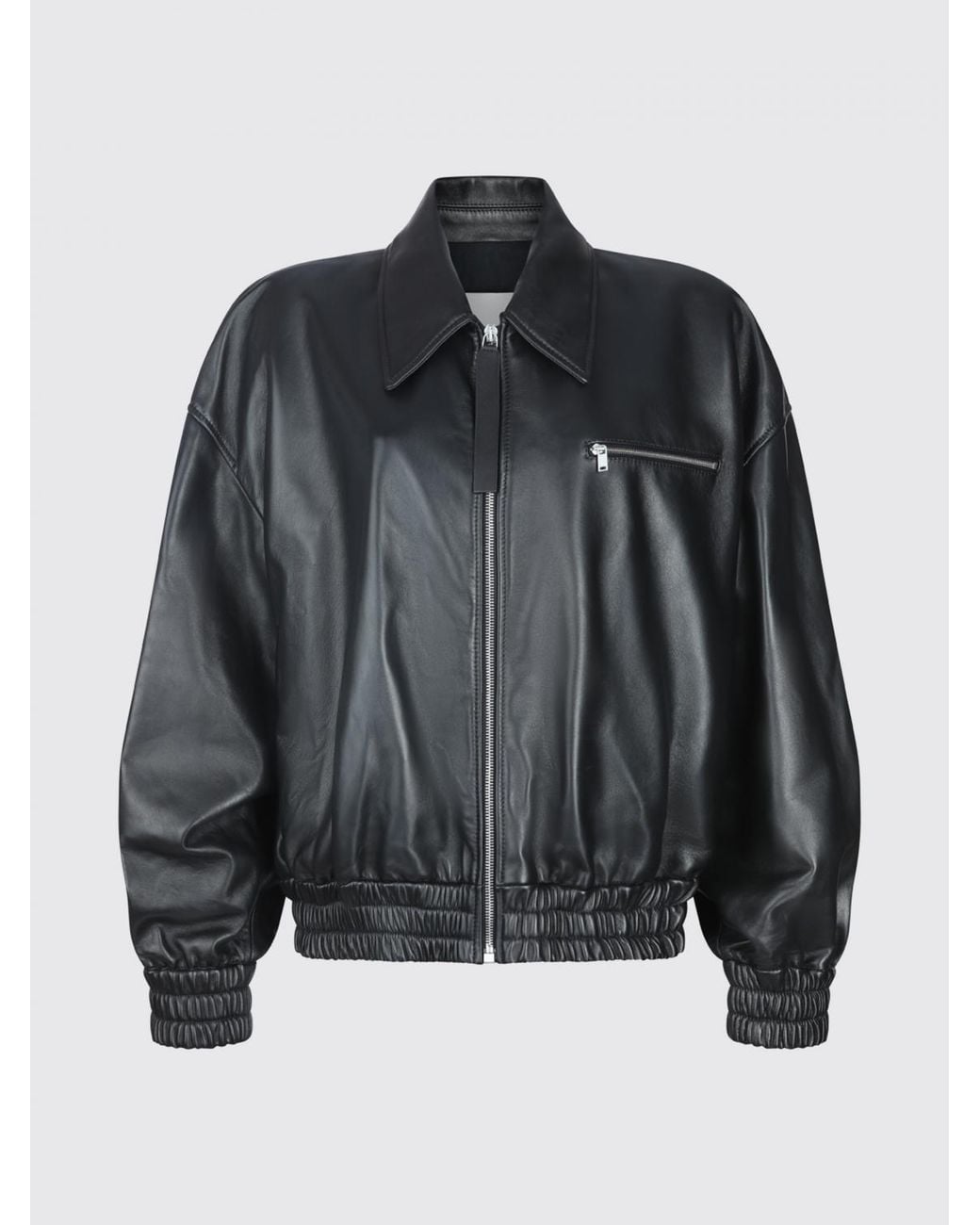 Jil Sander Black Leather Bomber Jacket
