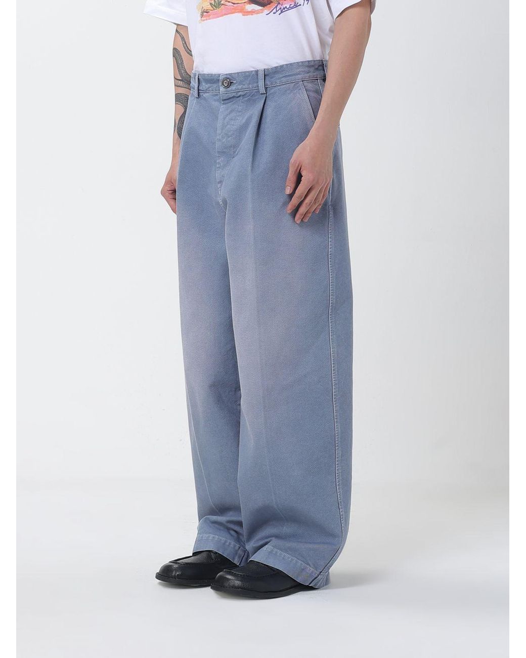 Marni Blue Cotton Wide-Leg Trousers for men