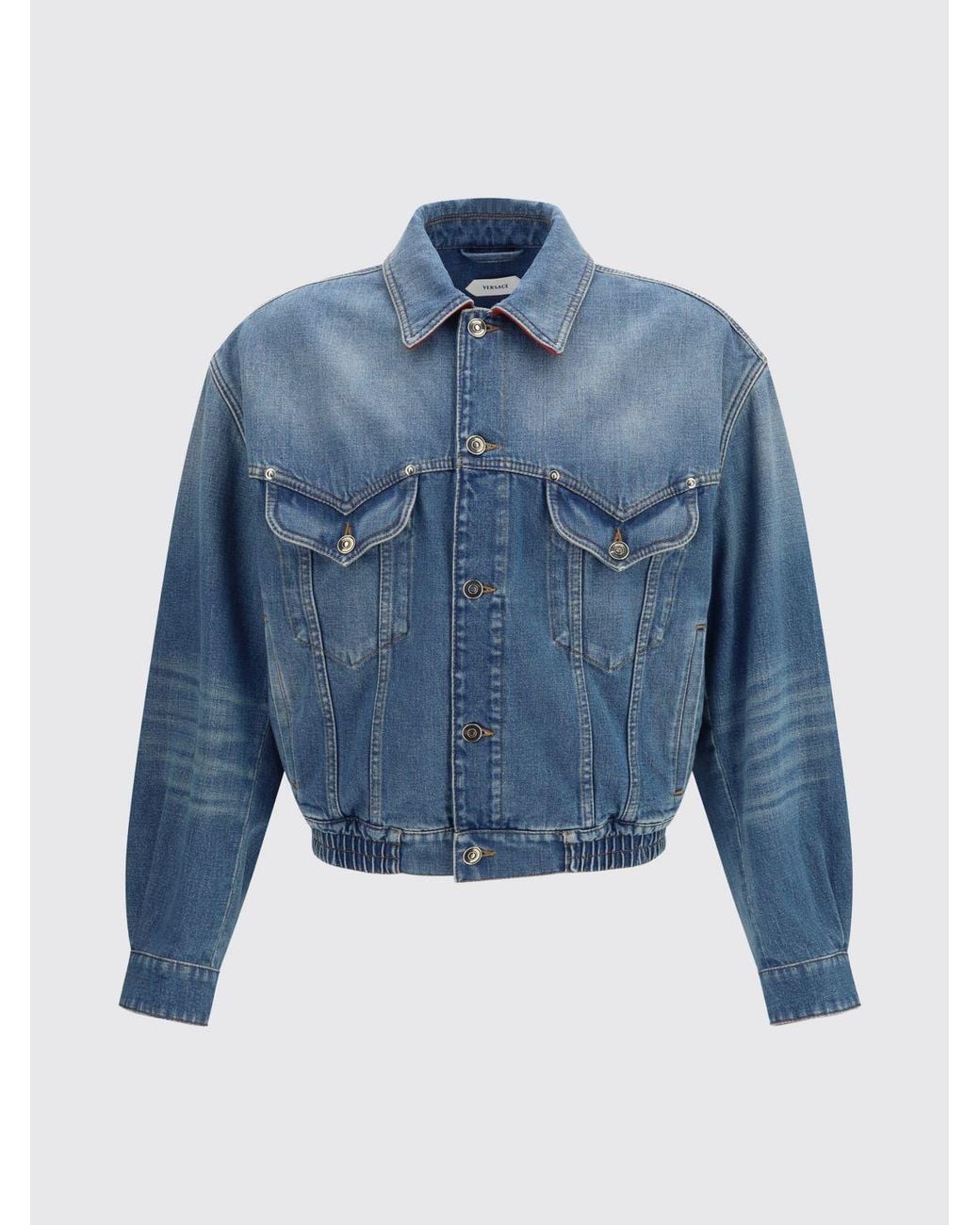 Versace Blue Cotton Denim Bomber Jacket for men