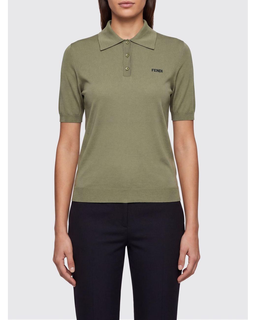 Fendi Green Viscose Polo Shirt With Logo
