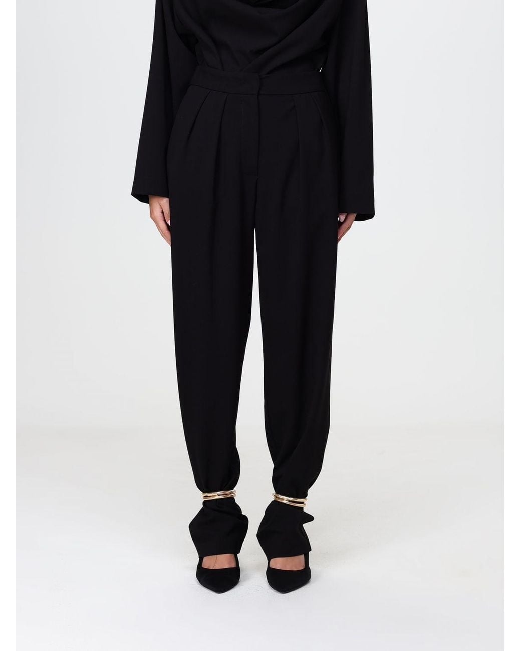 SIMONA CORSELLINI Black Wide-Leg Gabardine Trousers With Ring Detail