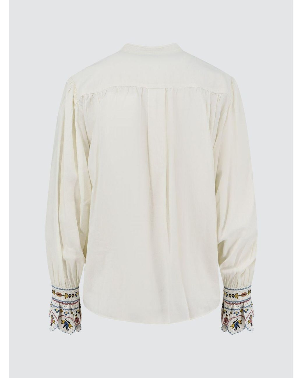 Isabel Marant White Embroidered Linen-Blend Blouse With Ruffled Shoulders