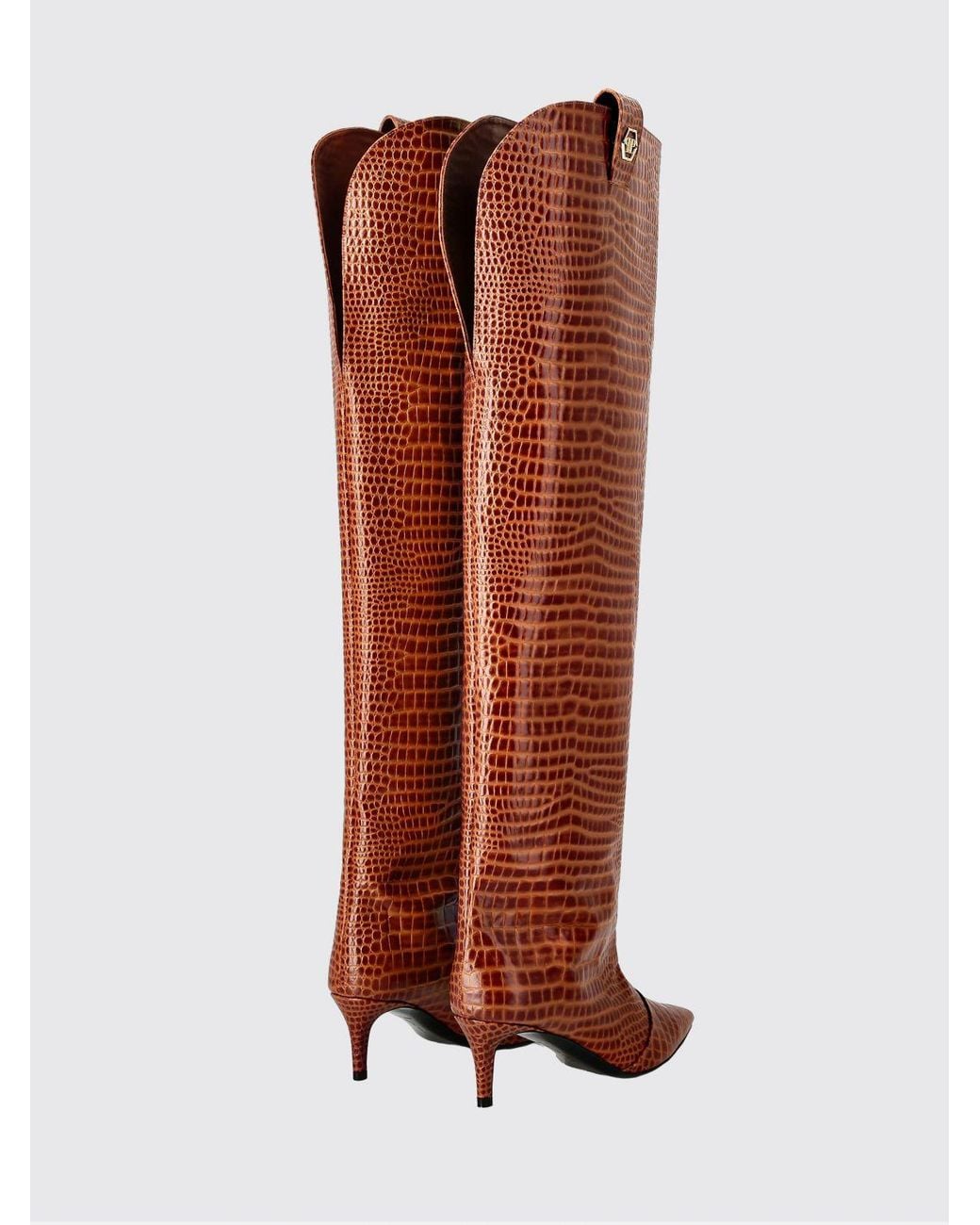 Philipp Plein Brown Croc-Embossed Leather Over-The-Knee Boots With Hexagon Logo