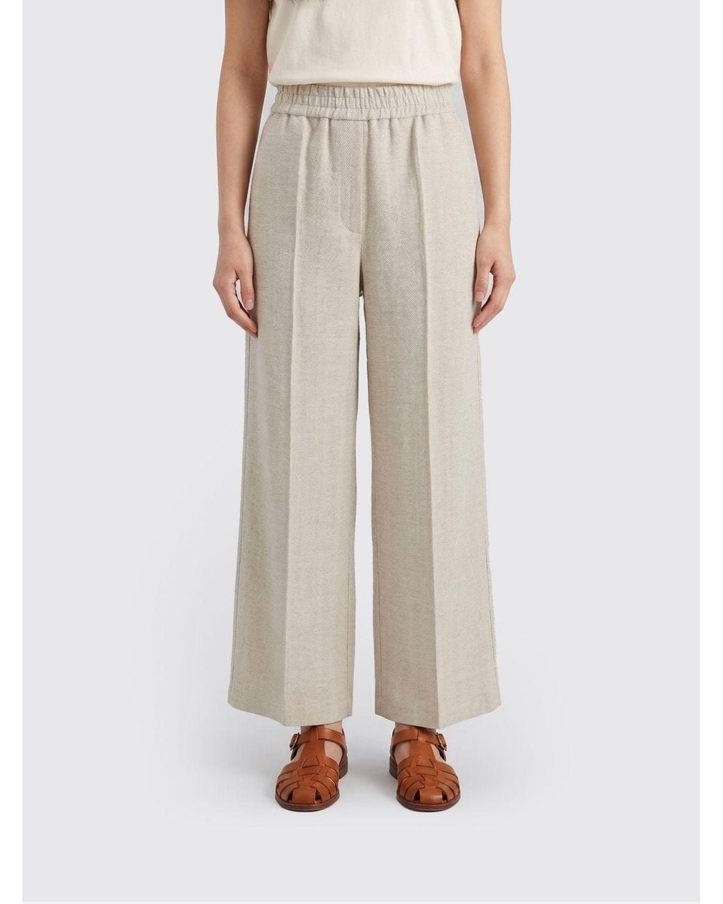 Brunello Cucinelli Natural Linen And Cotton Palazzo Trousers