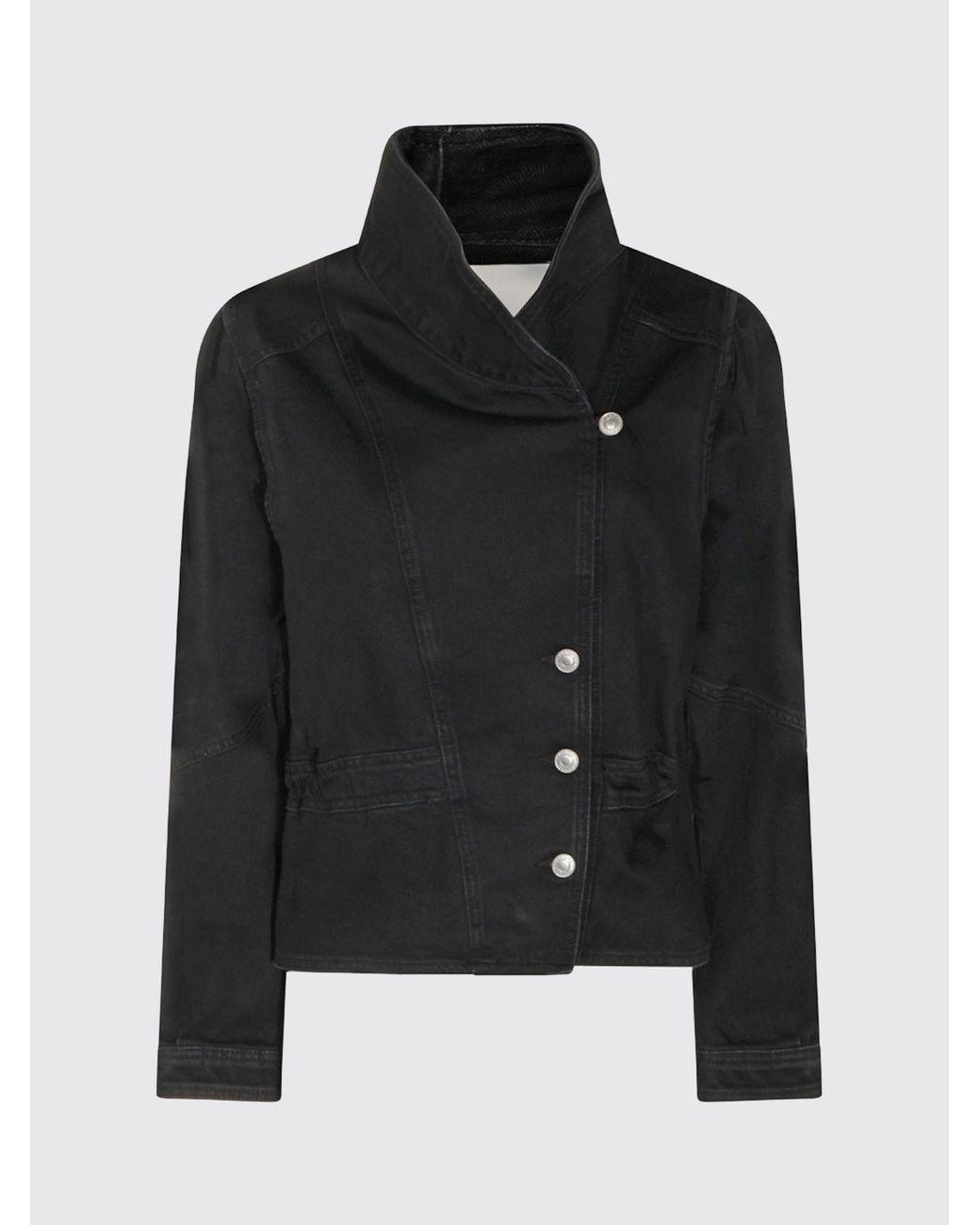 Isabel Marant Blue Cotton Denim Jacket With High Collar And Asymmetrical Closure