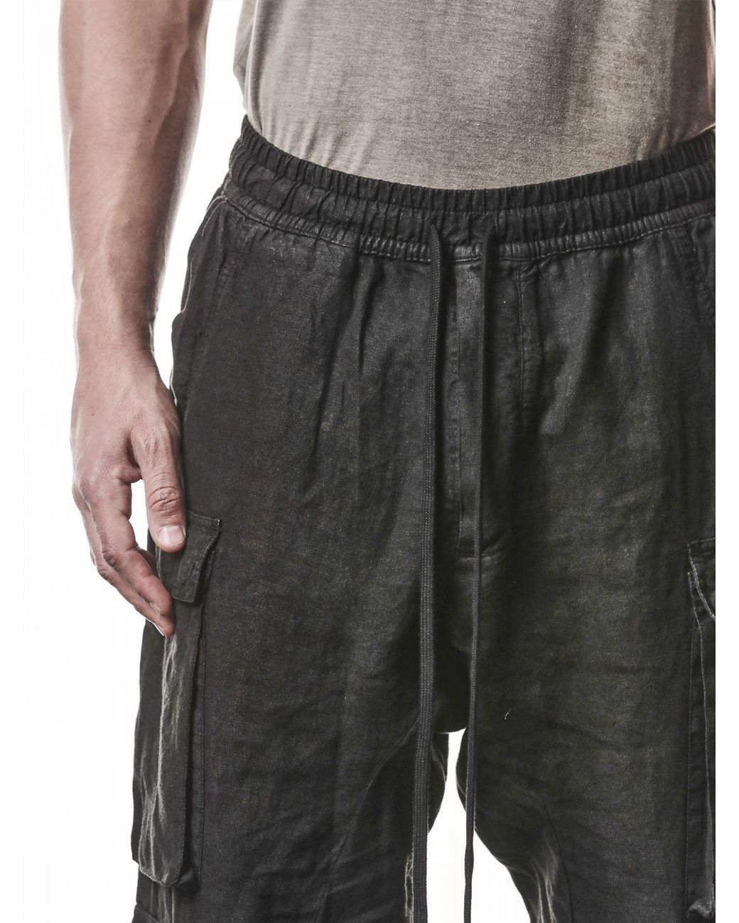 Thom Krom Black Linen Cargo Pants for men