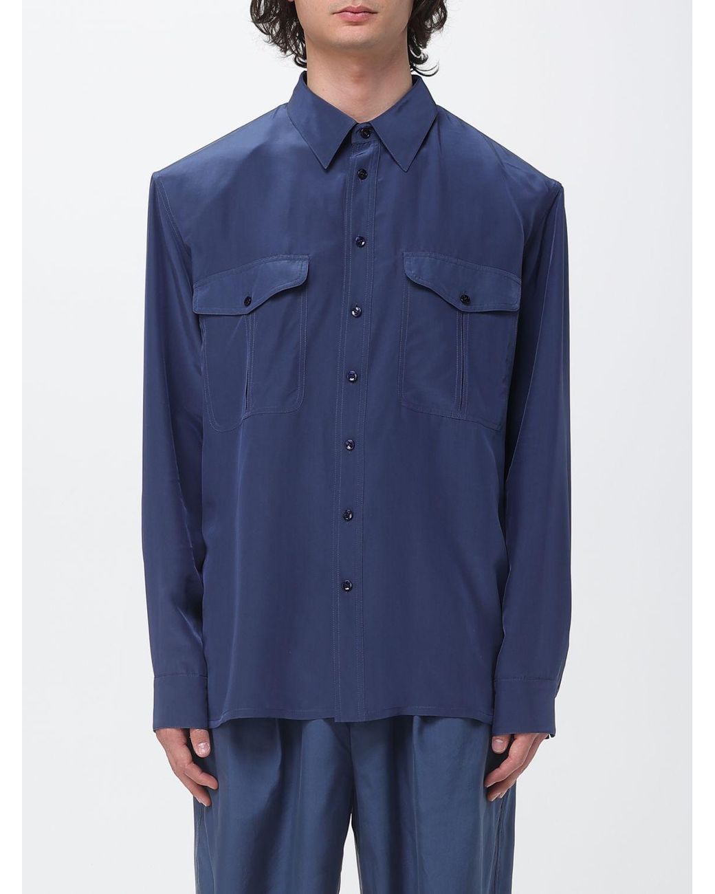 Saint Laurent Blue Classic Silk Shirt for men