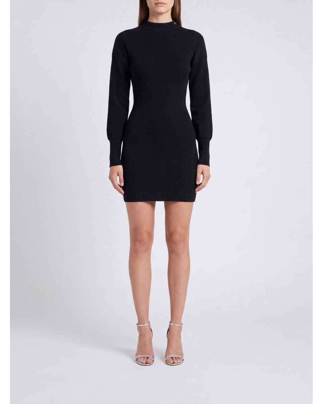 Anine Bing Black Long-Sleeved Ribbed-Knit Mini Sheath Dress