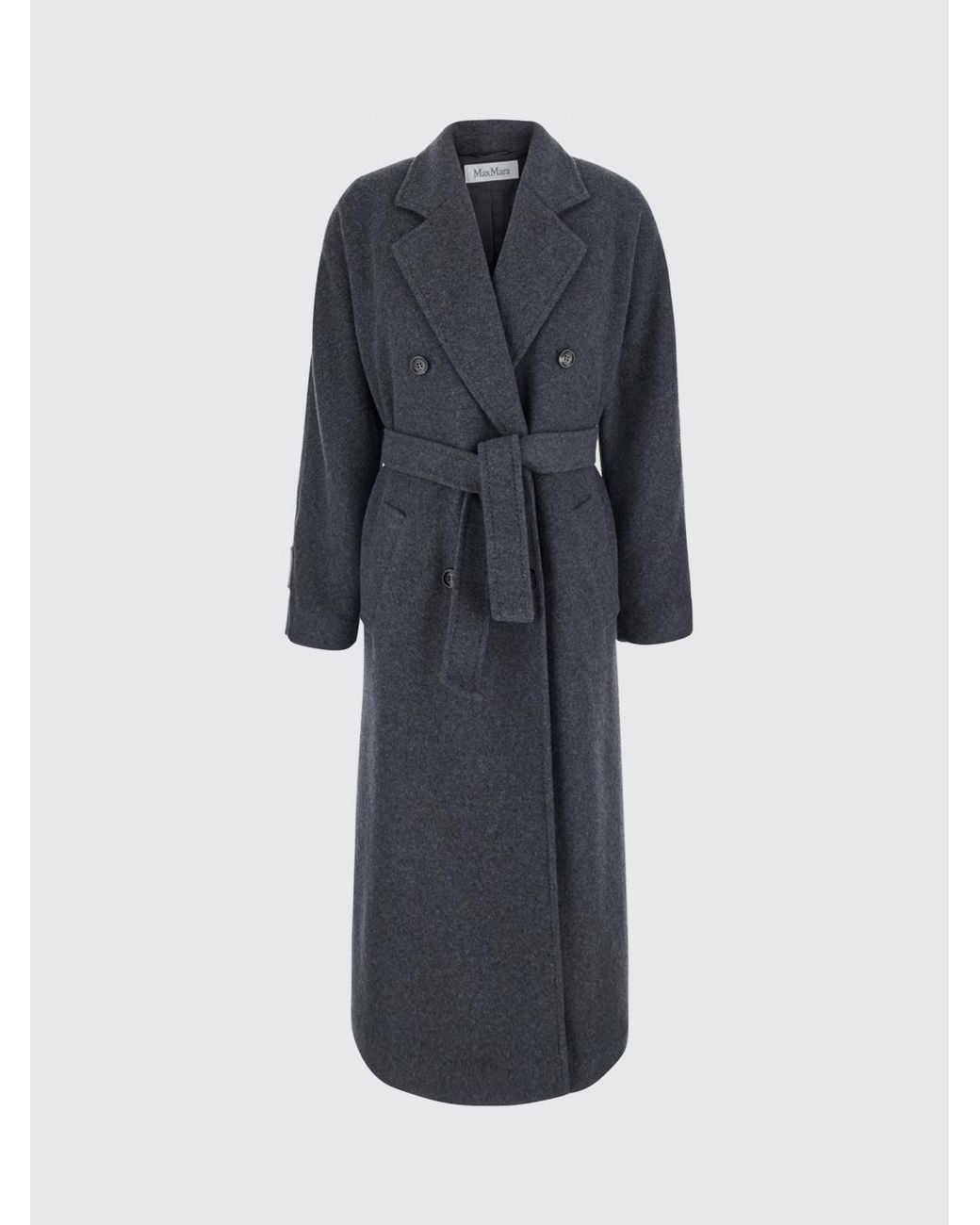 Max Mara Blue Long Cashmere Belted Coat With Revere Collar