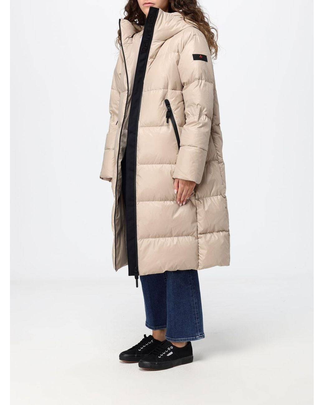 Peuterey Natural Long Quilted Nylon Down Jacket With Hood And Feather Padding