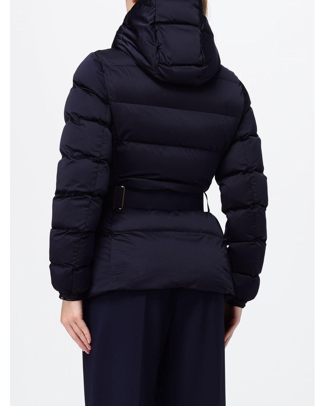 Elisabetta Franchi Blue Short Quilted Puffer Jacket With Removable Hood And Belt