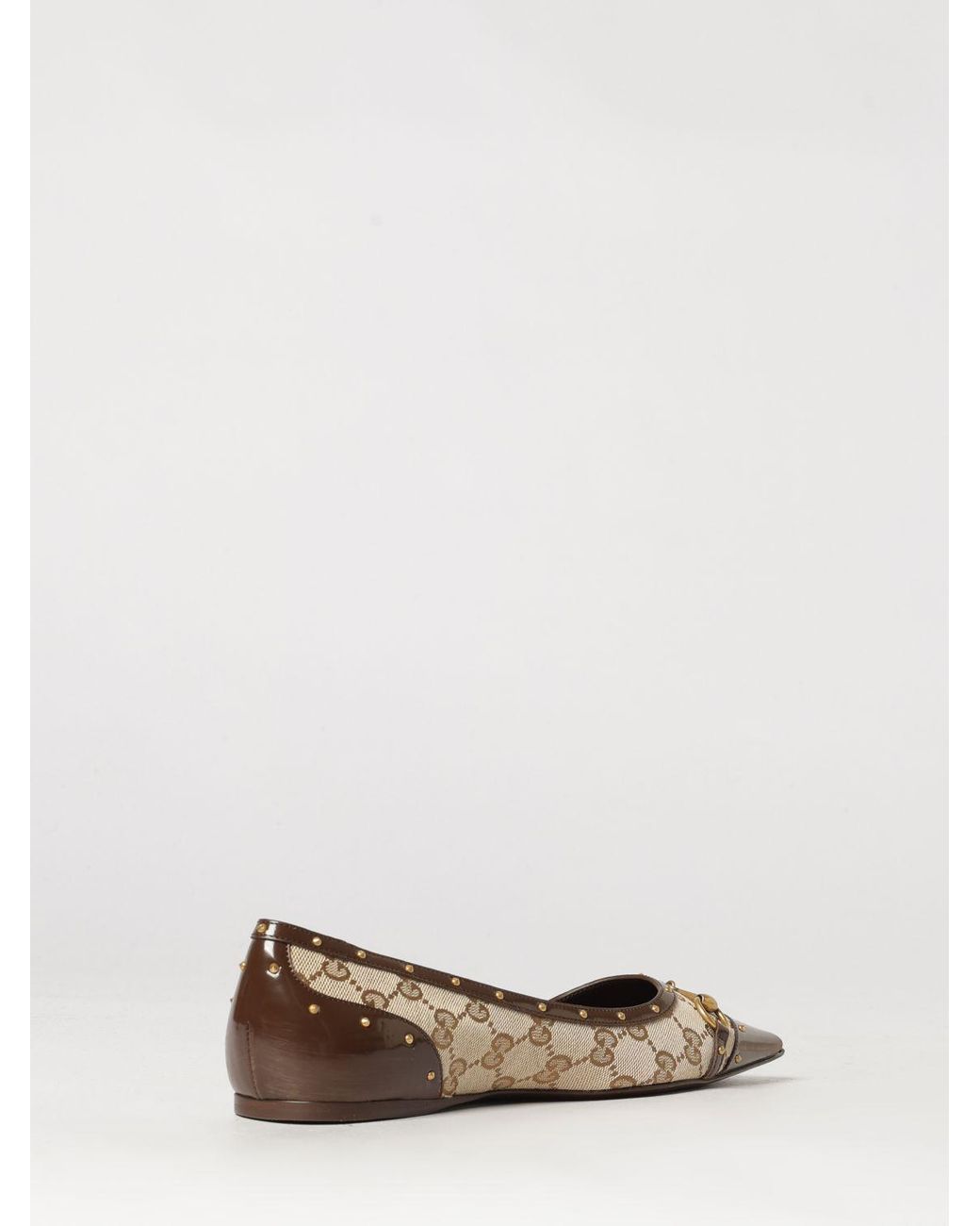 Gucci Natural Gg Monogram Canvas And Leather Ballet Flats With Horsebit