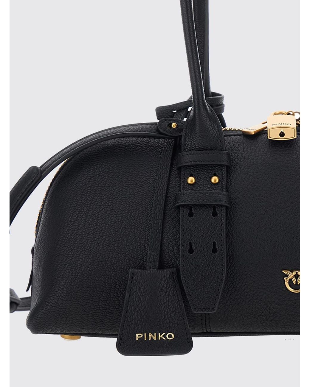 Pinko Black Escape Horizontal Sheepskin Leather Shoulder Bag With Love Birds Logo