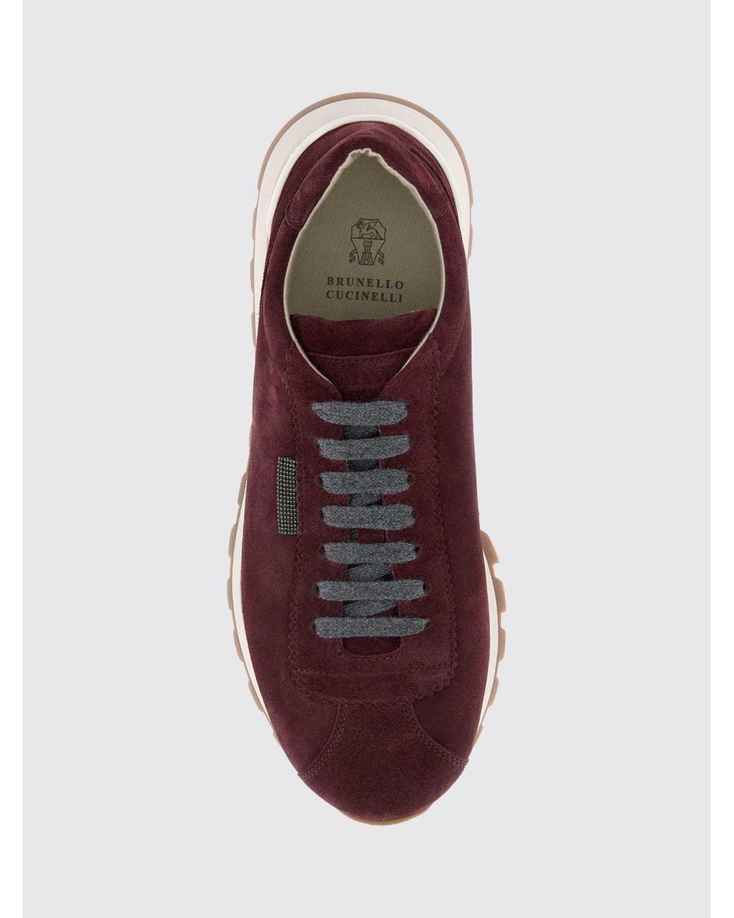 Brunello Cucinelli Brown Suede Calfskin Low-Top Trainers With Monili Detail