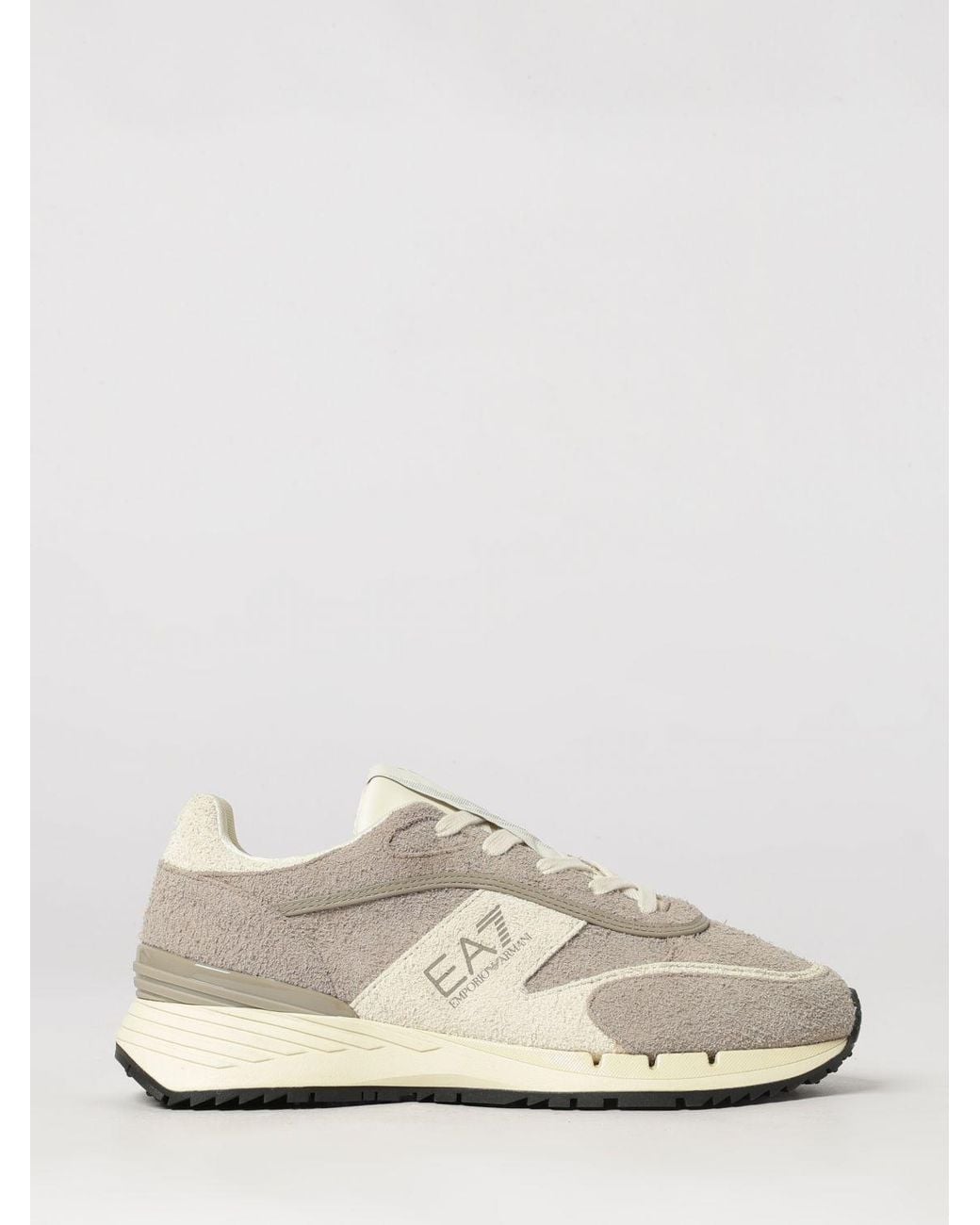 EA7 White Bicolour Suede Low Top Sneakers With Printed Logo for men