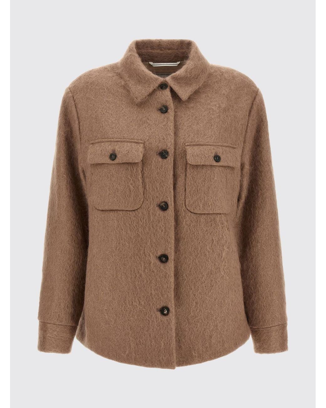 Peserico Brown Virgin Wool Blend Shirt Jacket With Patch Pockets And A Curved Hem