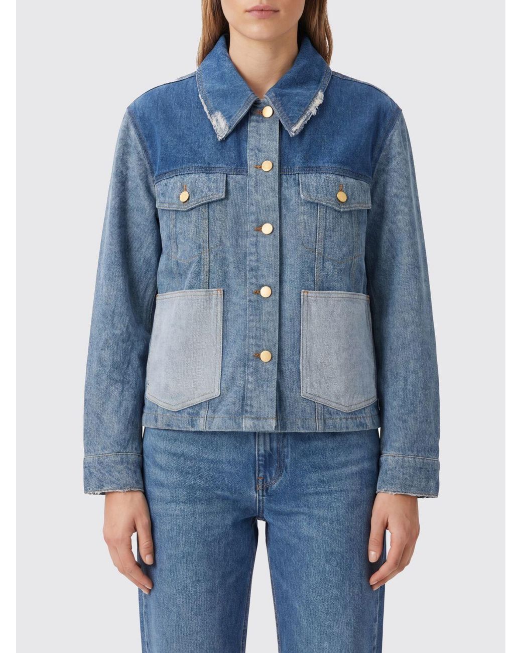 Ganni Blue Cropped Patchwork Denim Jacket