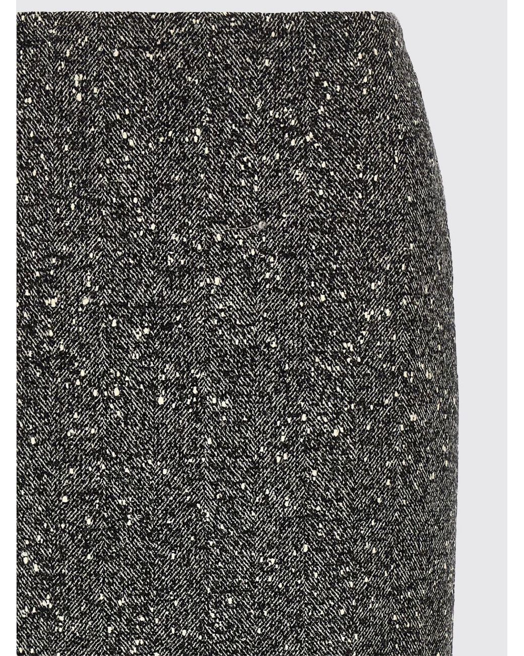 Valentino Garavani Gray Wool Blend Midi Pencil Skirt With Ruffles