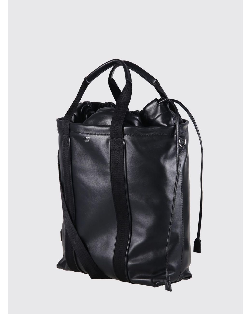 Fendi Black Flux Calfskin Handbag With Drawstring And Shoulder Strap for men