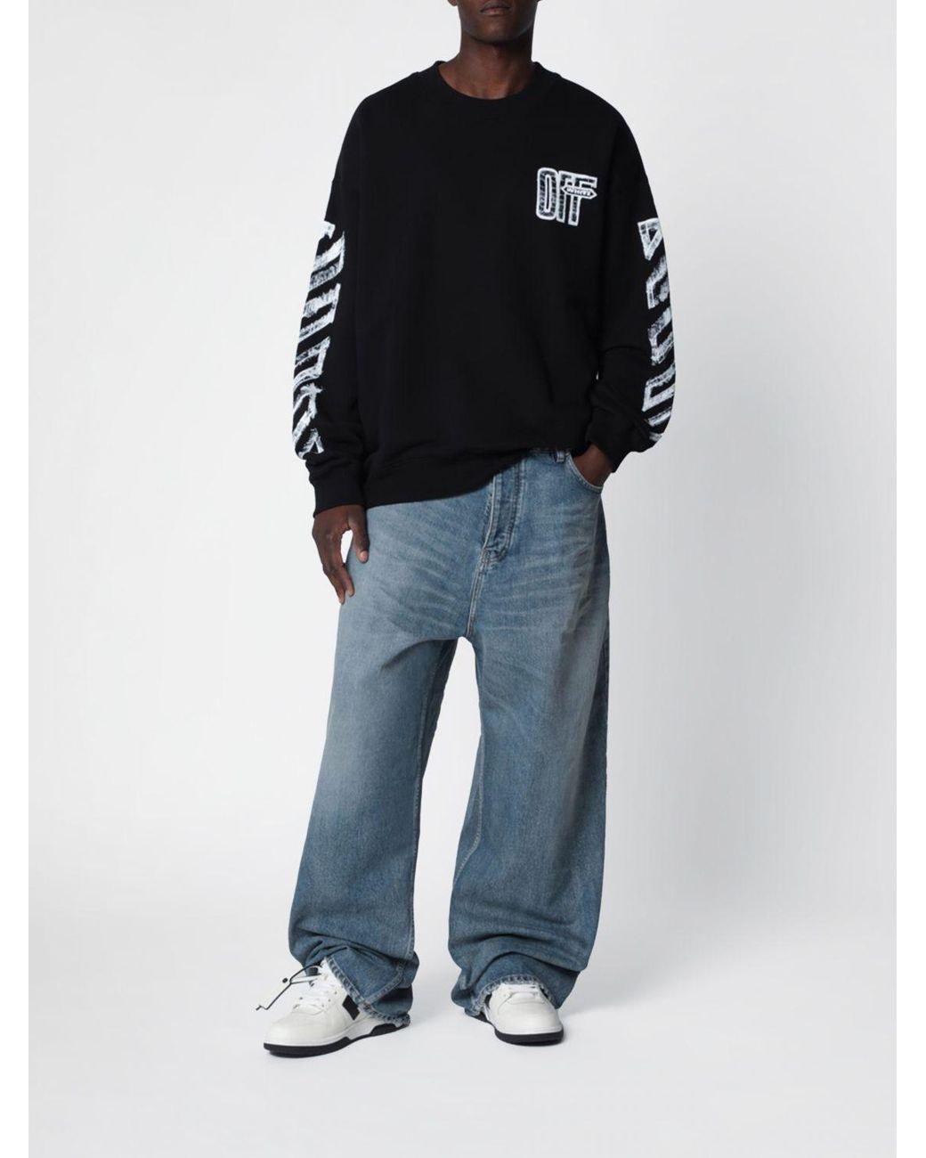 Off-White c/o Virgil Abloh Black Oversized Cotton Jumper With Arrow And Diag Print for men