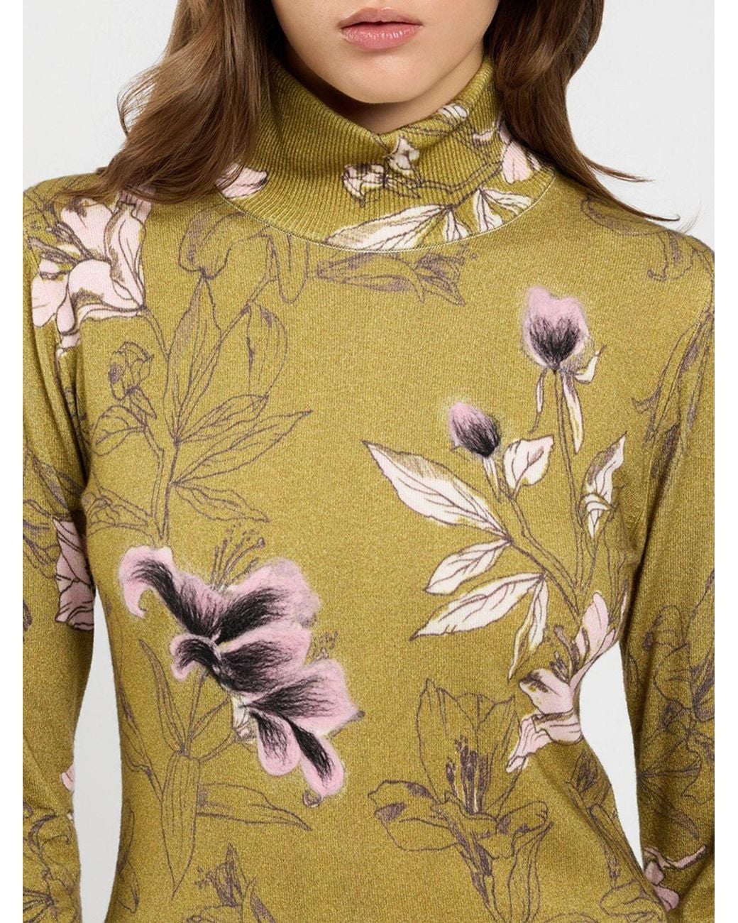 Twinset Multicolor Romantic-Style Floral Print Viscose Turtleneck Jumper