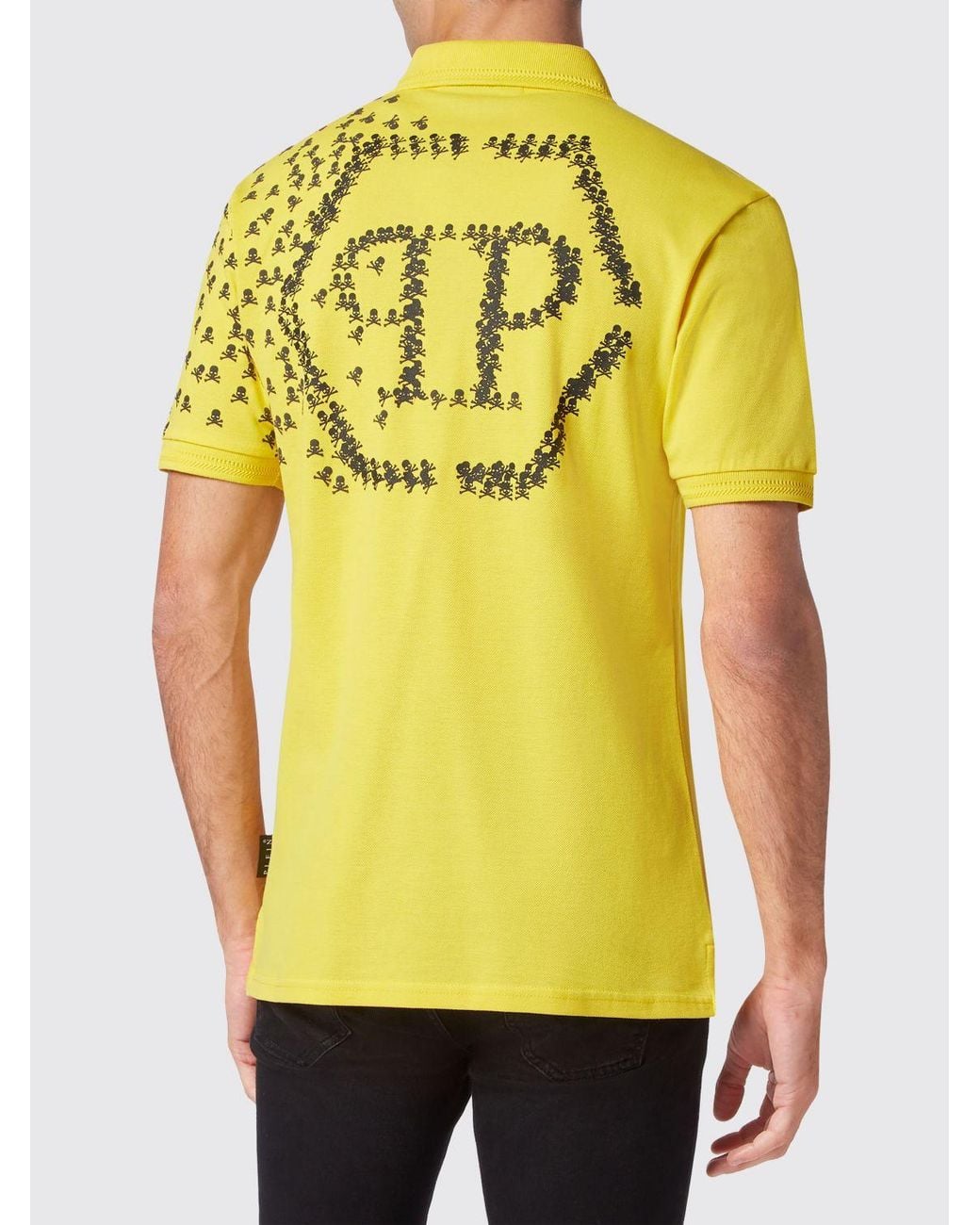 Philipp Plein Yellow Cotton Polo Shirt With Skull Monogram Print And Hexagon Logo for men