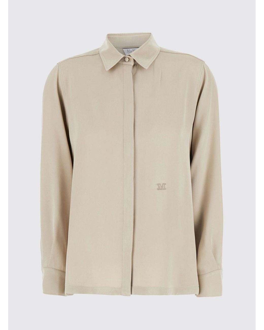 Camisa De Seda Pura Con Tapeta De Botones Oculta Max Mara de color Natural
