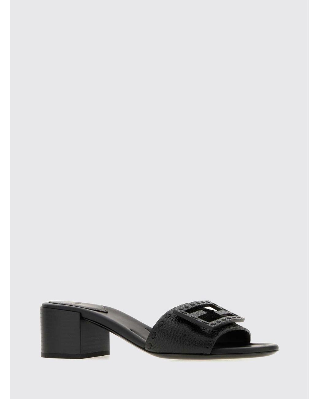 Fendi White Baguette Mid-Heeled Calfskin Mules With Ff Monogram