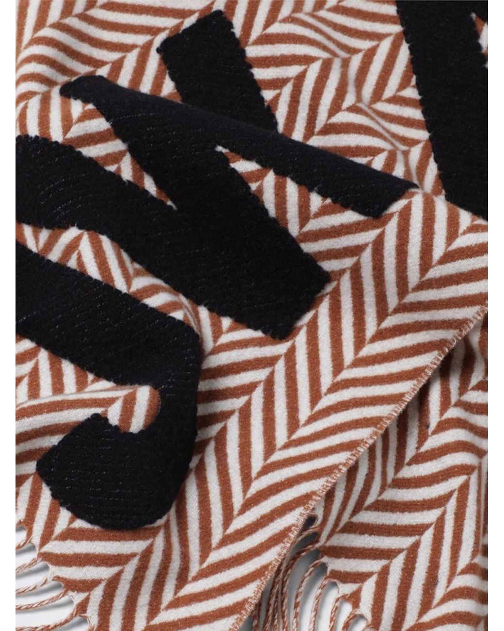 J.W. Anderson White Chevron Wool Scarf With Contrast Logo And Fringed Hem
