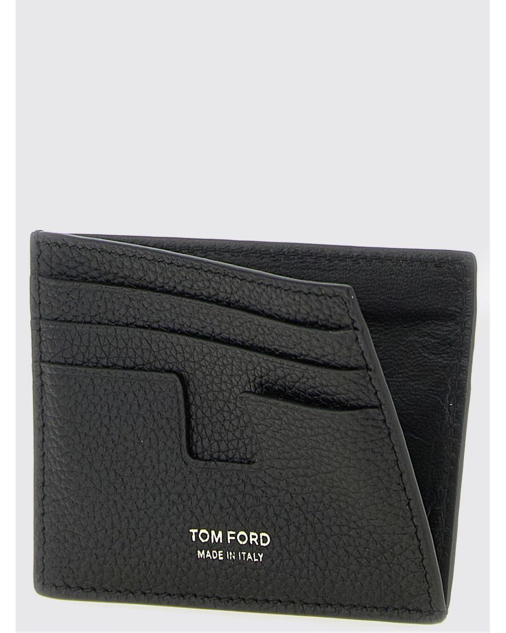 Tom Ford White Tumbled Calfskin Leather Flat Card Holder With Foil Logo for men