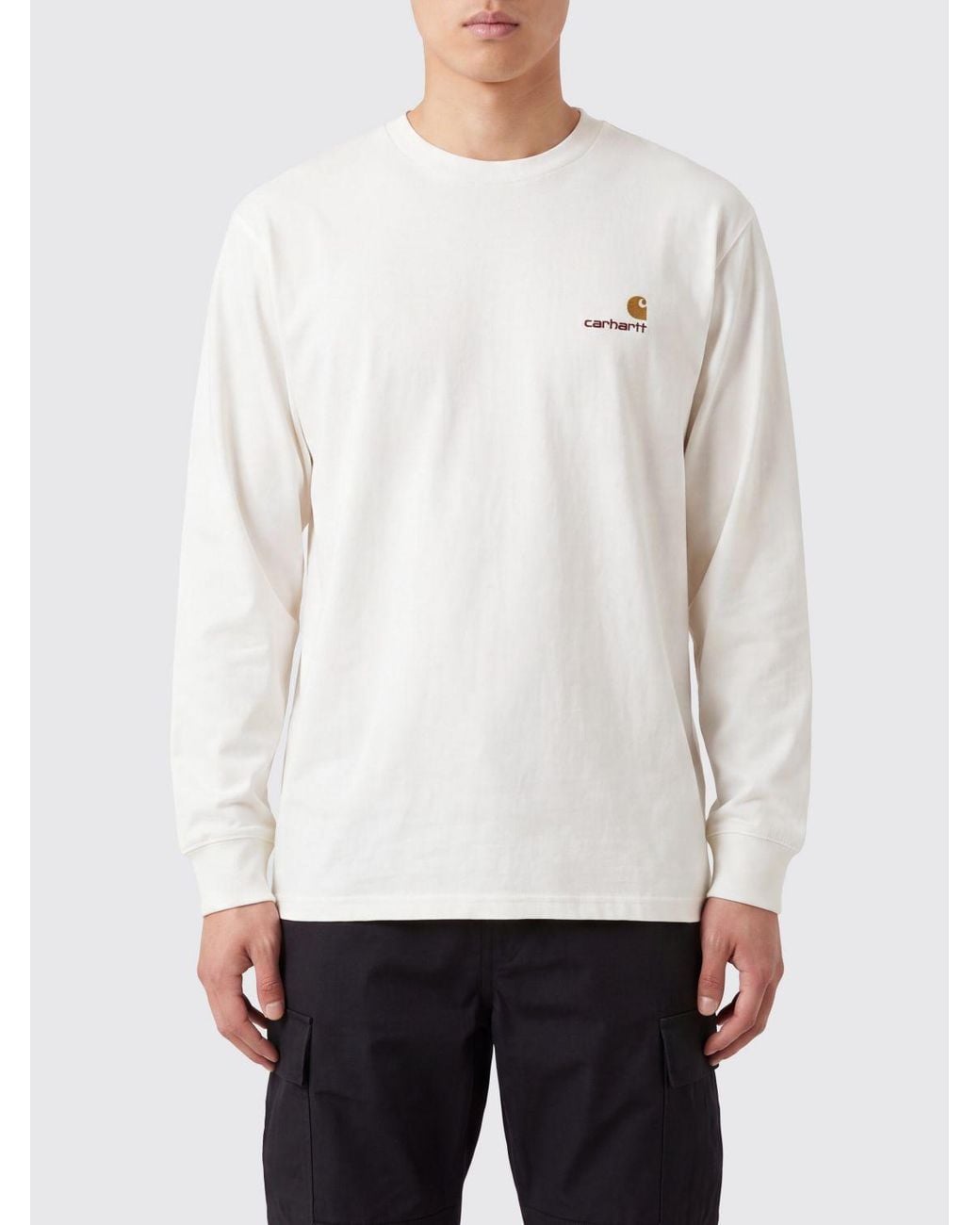 Carhartt White Dropped Shoulder Long-Sleeved Cotton T-Shirt With Logo for men