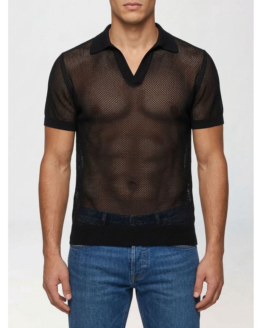 Tom Ford Black Cotton And Silk Polo Shirt for men
