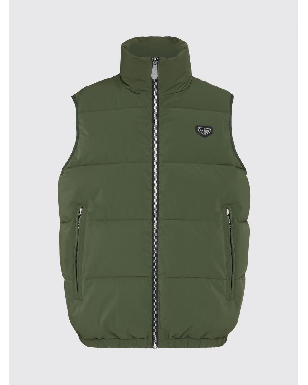 Philipp Plein Green High Neck Padded Technical Fabric Vest With Zip for men