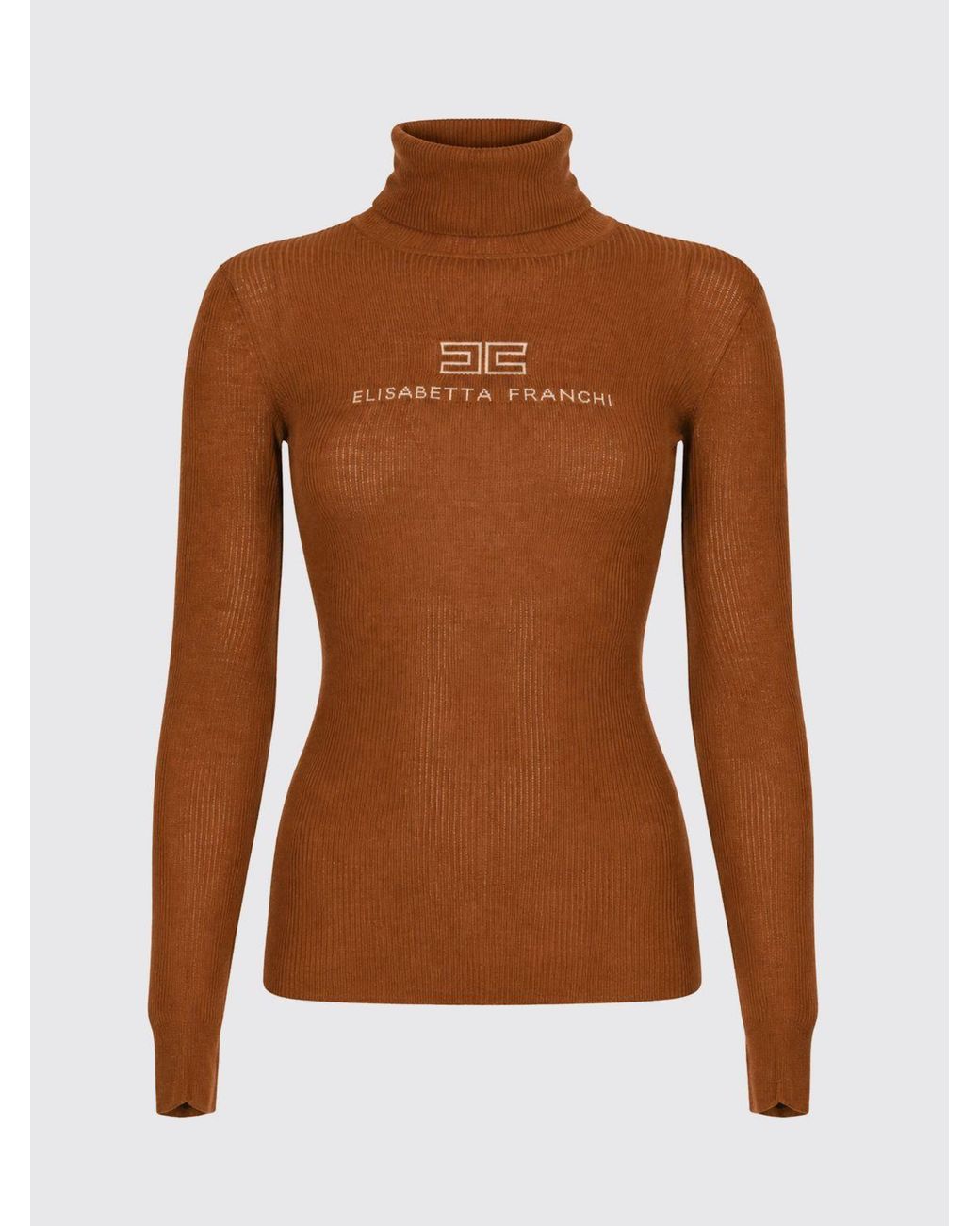 Elisabetta Franchi Blue Slim Fit Wool Turtleneck Jumper With Contrast Logo