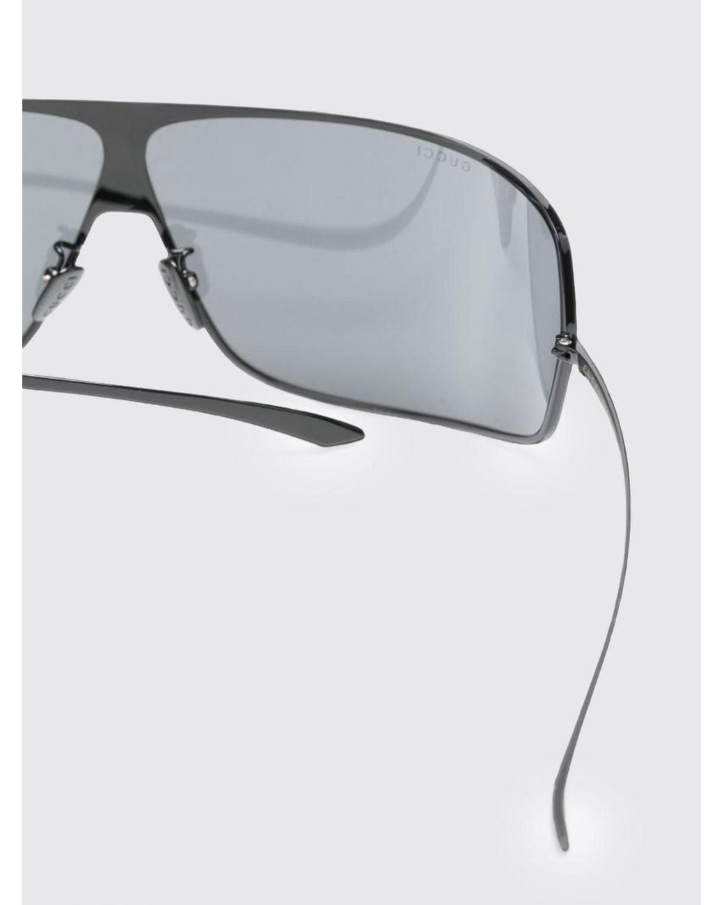 Gucci White Rectangular Metal Shield Sunglasses With Embossed Logo for men