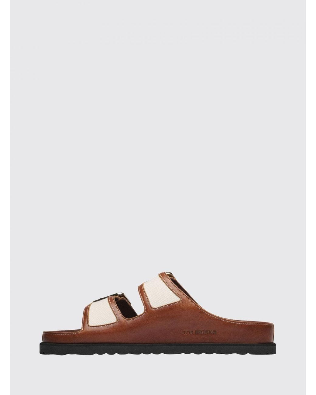 Birkenstock Brown 1774 Arizona Bicolor Leather And Canvas Flat Sandals
