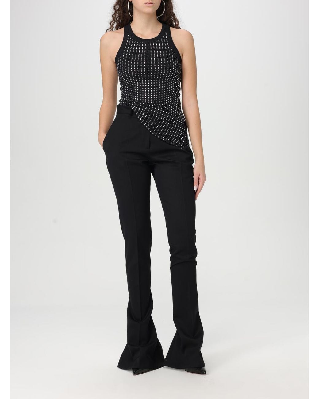The Attico Black Cotton Tank Top With Rhinestones