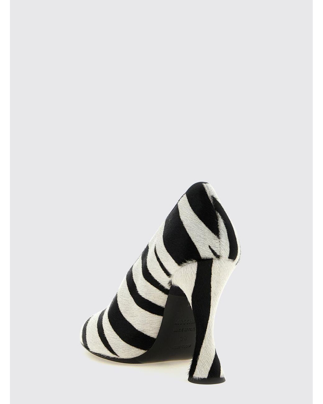 Moschino Couture White Zebra-Print Pony Hair Pumps With Spool Heel