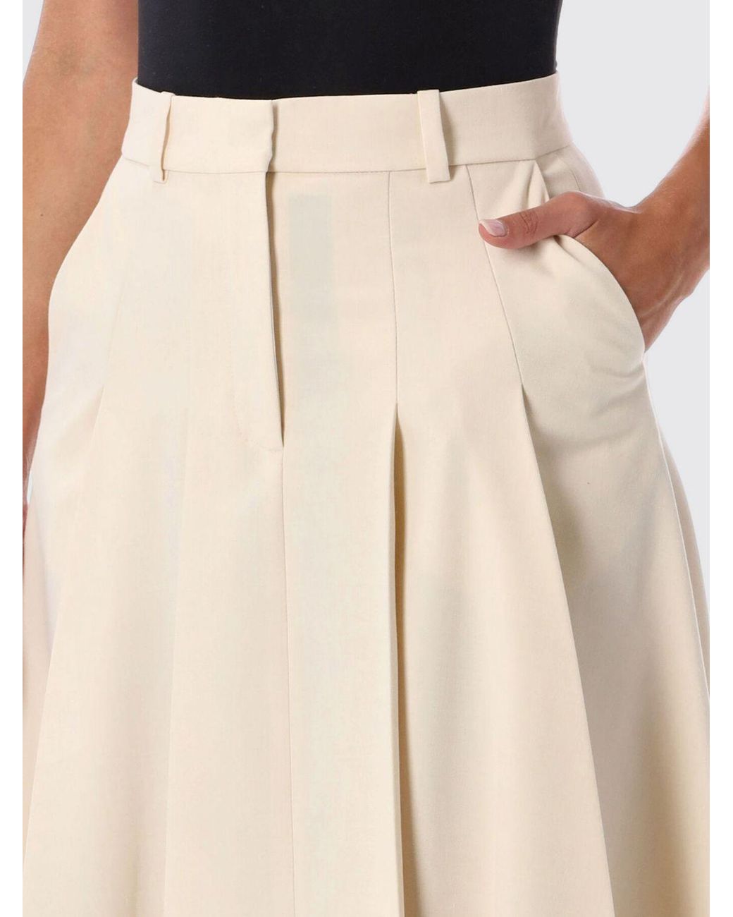 By Malene Birger Natural High-Waisted Pleated Midi Skirt